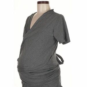 Kindred Bravely Gray Short Sleeve Wrap Maternity/Nursing Top